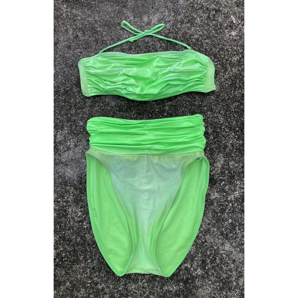 Vtg La Blanca Retro 80s Neon Green High Cut Bikini 2pc Swimsuit Sz M